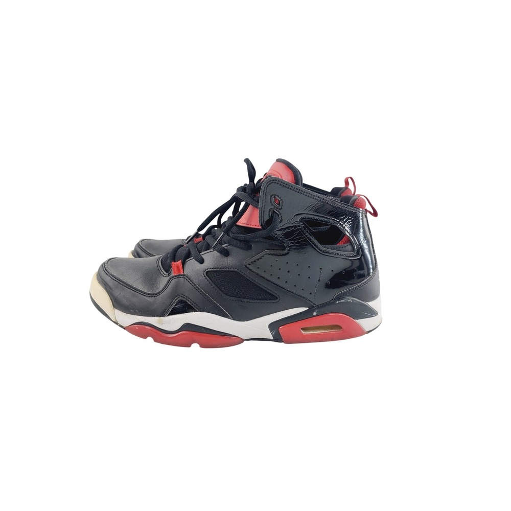 Jordan, Round Toe Leather / Rubber High Top Sneakers, Men, Size 13, Black / Red